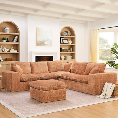 Canapé modulaire orange de 107 po avec méridienne Boucle