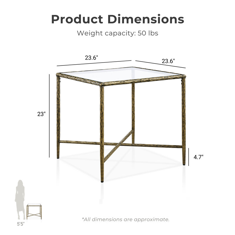 Lalia 2-Piece Hammered Metal X-Brace End Table Set, Matte Gold