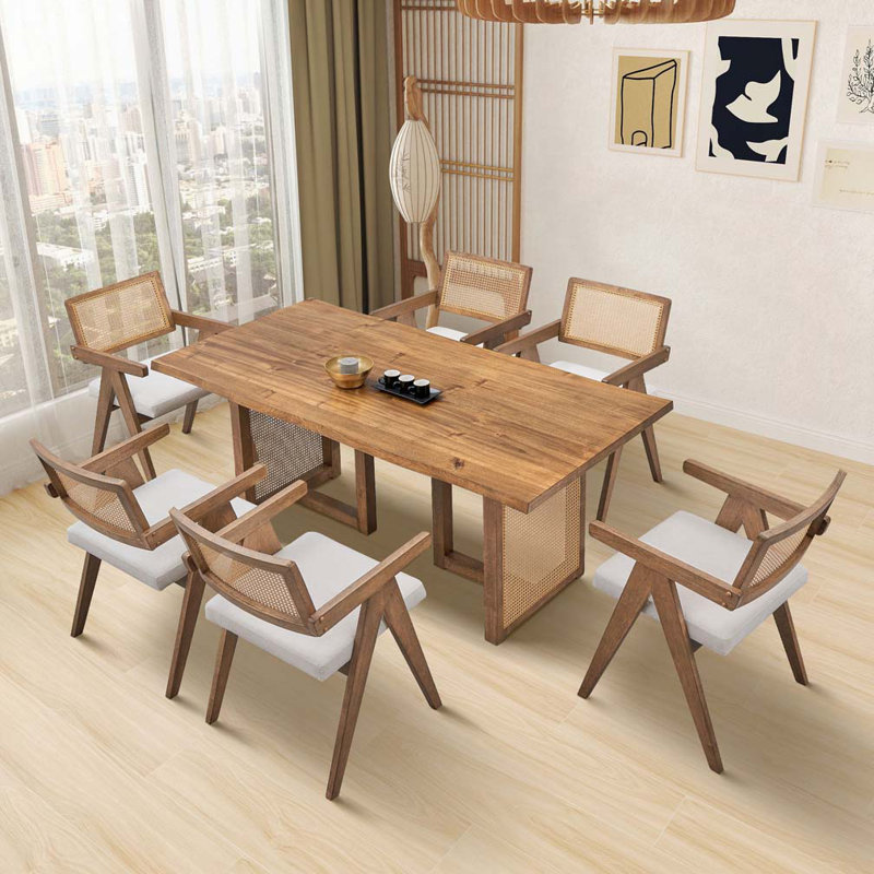 Table de salle à manger en bois avec base en bois, H 29,53 po x l 86,61 po x P 39,37 po