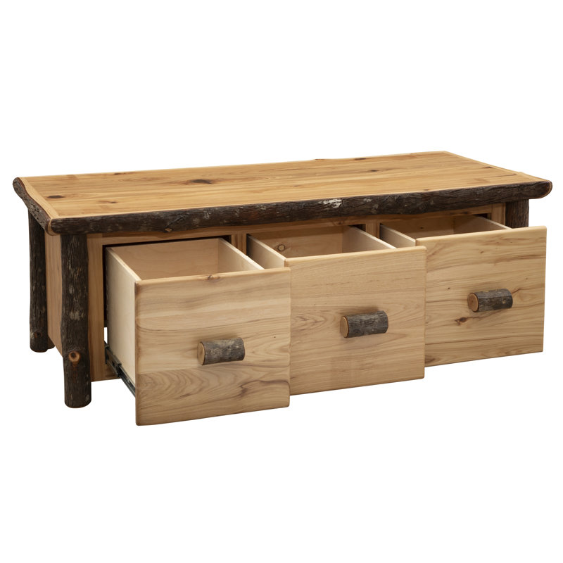Fireside Lodge Hickory Log Enclosed Coffee Table - Three Drawer - Cognac - Standard, Cognac