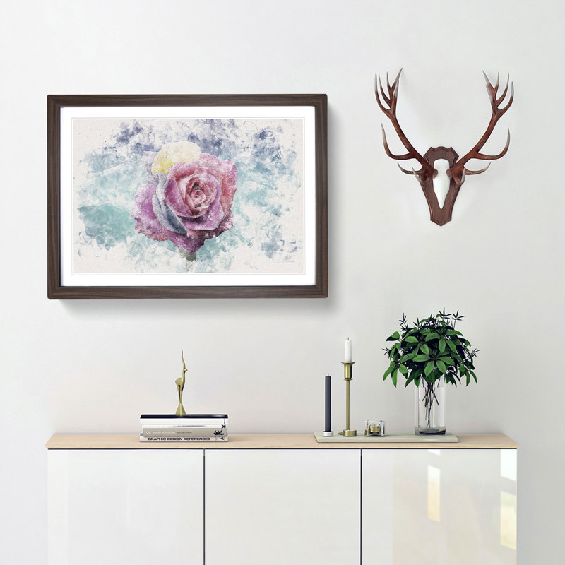Multicoloured Rose Flower - Framed Print, 62cm H x 87cm W x 2cm D, Walnut Framed