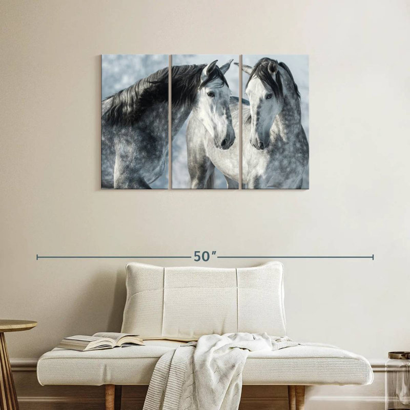 Brampt Two Gray Stallions In Winter, 24" H x 38" W