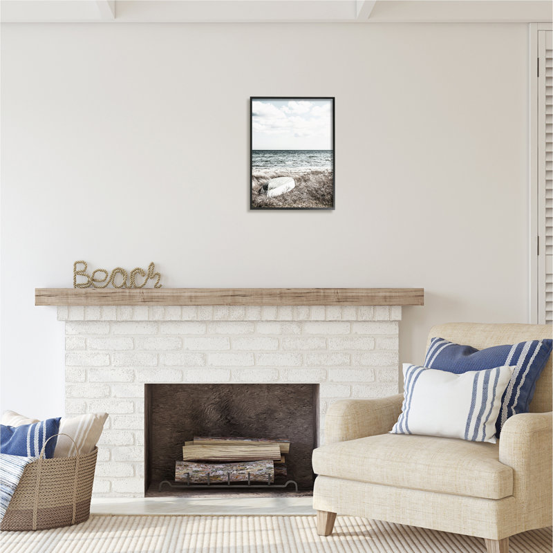 " Boat on Beach Coast " Color Photography, 20" H x 16" W x 1.5" D, Midnight Black Framed Giclee