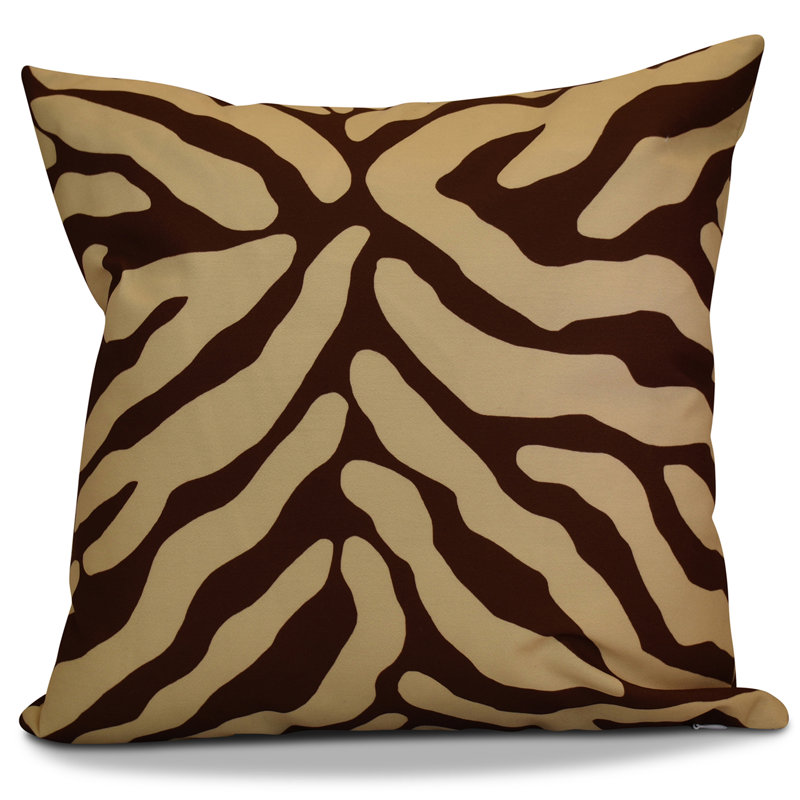 Flora And Fauna Animal Print Outdoor Reversible Throw Pillow, 20" H x 20" W x 2" D, Brown