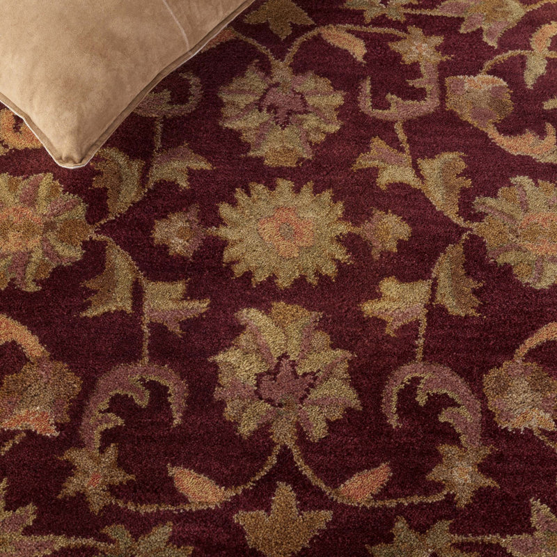 Oriental Hand-Tufted Wool Wine/Gold Area Rug, Oval 4'6" X 6'6" 