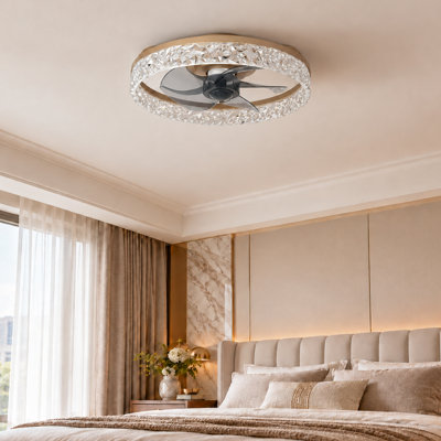 Ventilateur de plafond extra-plat Depuley 50 cm avec éclairage, silencieux, application et télécommande, DEL 3 CCT à intensité variable, montage encastré pour chambre, couleur or