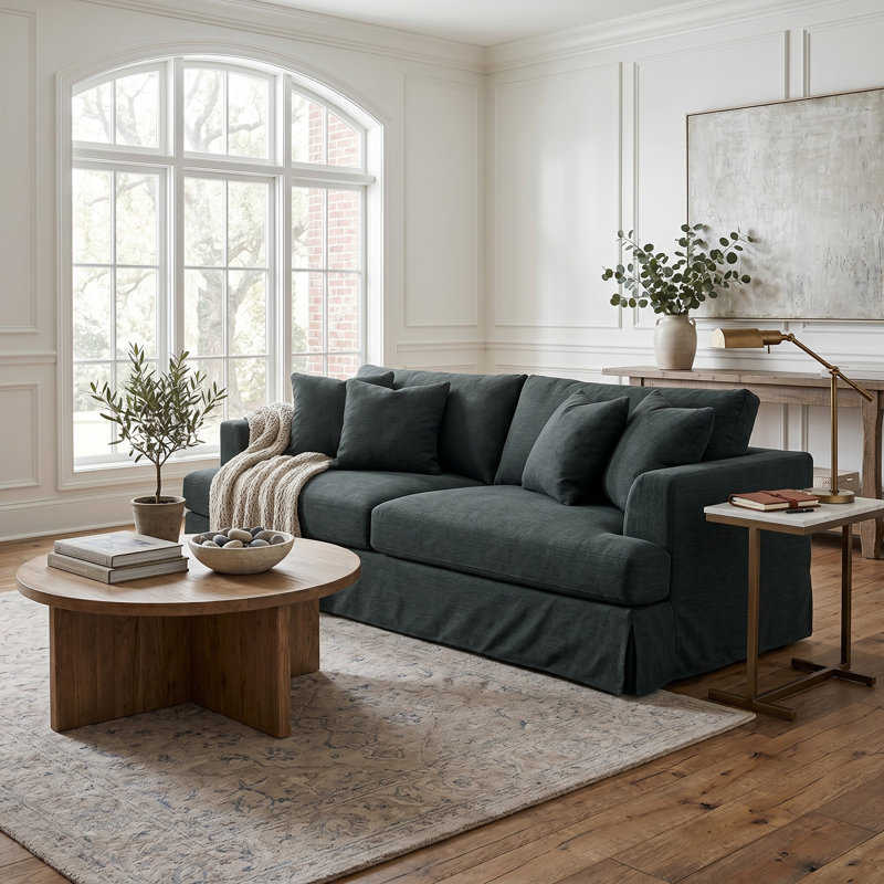 Mcneese 93'' Slipcovered Sofa, Pepper Polyester Blend