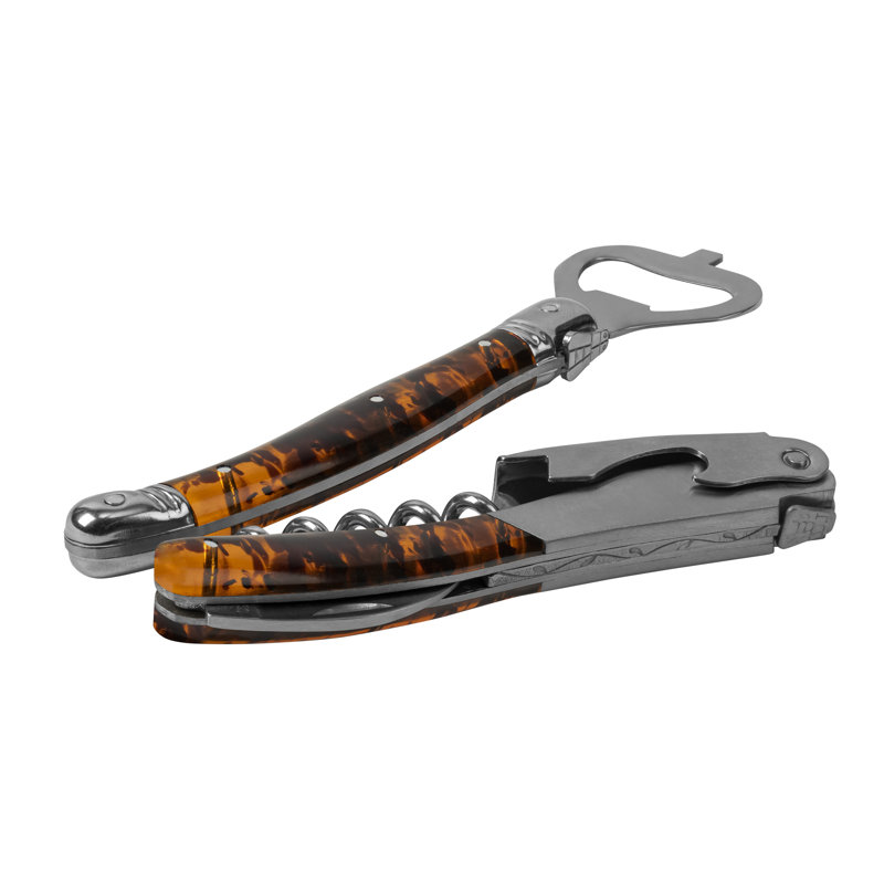 French Home Laguiole Barware Bottle Opener & Corkscrew Set With Tortoise Shell Handles