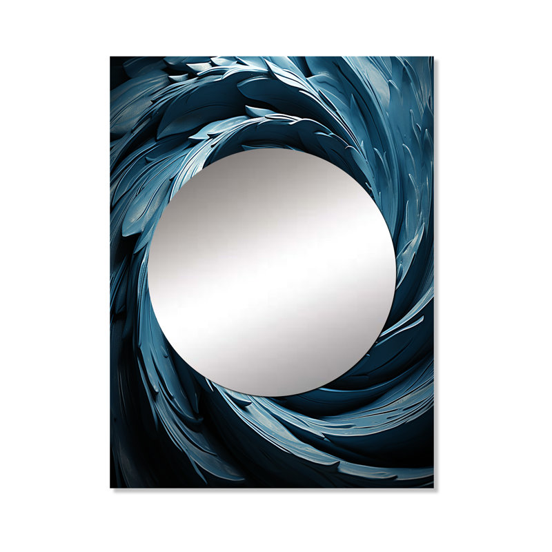 Galesburg spiralant bleu abstrait vortex I - abstrait mural spirales abstraites, grand miroir bleu, art imprimé en métal