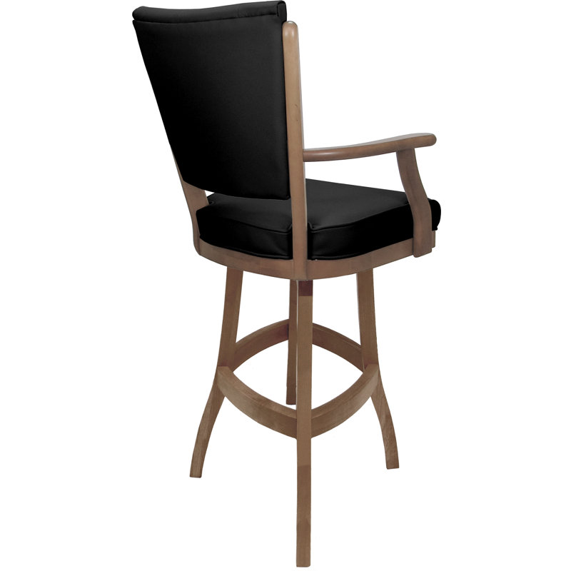 Tabouret de bar en cuir et bois massif - Siège de 30 po, Siège noir / cadre crème