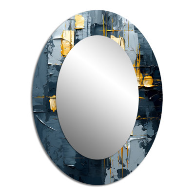 Dialogue With Hope Abstraction On Retro Blue I - Modern Oval Wall Mirror