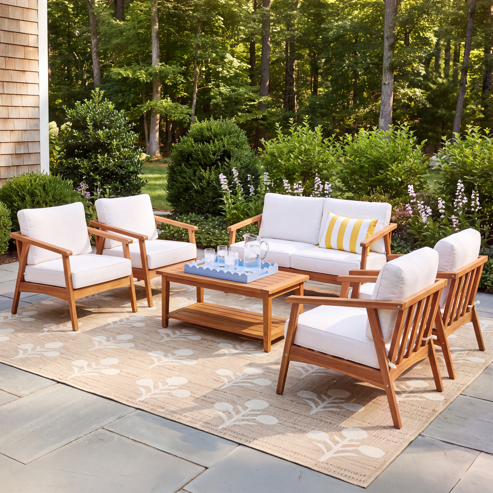 Akiva Eucalyptus 6 - Person Patio Conversation Set with Cushions