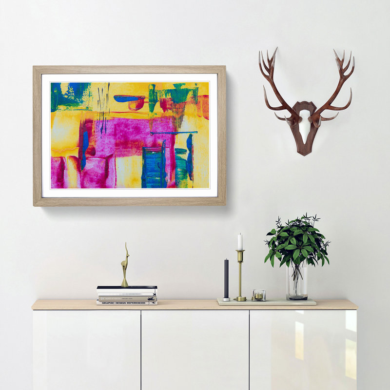 Abstract Art Painting Vol.155 by S.Johnson - Framed Print, 36cm H x 48cm W x 2cm D, Oak Framed