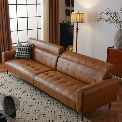 110.24" Cognac Brown Faux leather Modular Sofa cushion couch