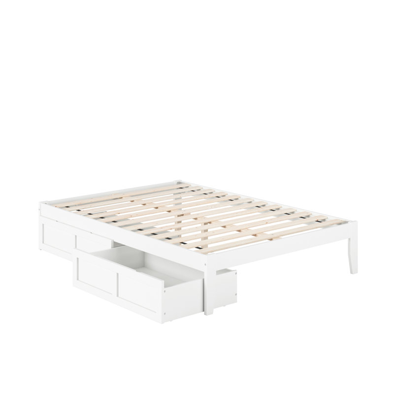 Lit plateforme avec rangement Aayanna, Blanc, Double