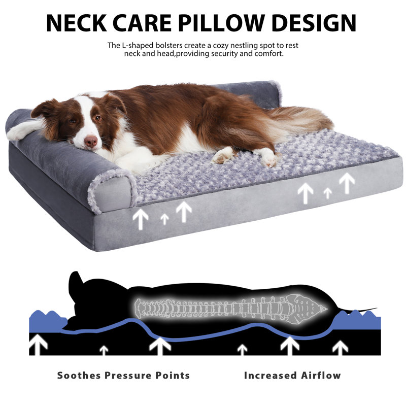 Large Gray Velvet Orthopedic Dog Sofa Bed with Waterproof Cover