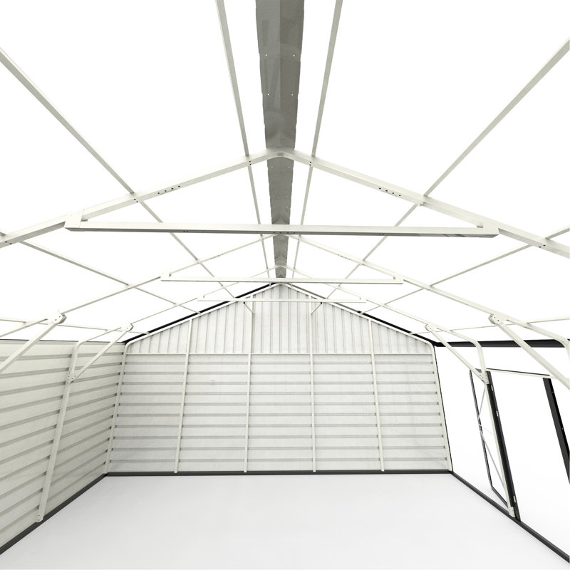 White 23' x 22' Double Garage Metal Shed with Side Entry Door