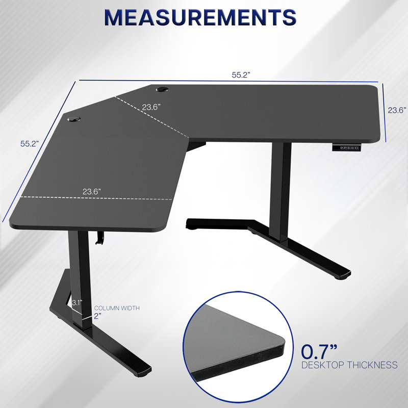  Bureau debout en coin Black Electric 55 "x 55", poste de travail en L