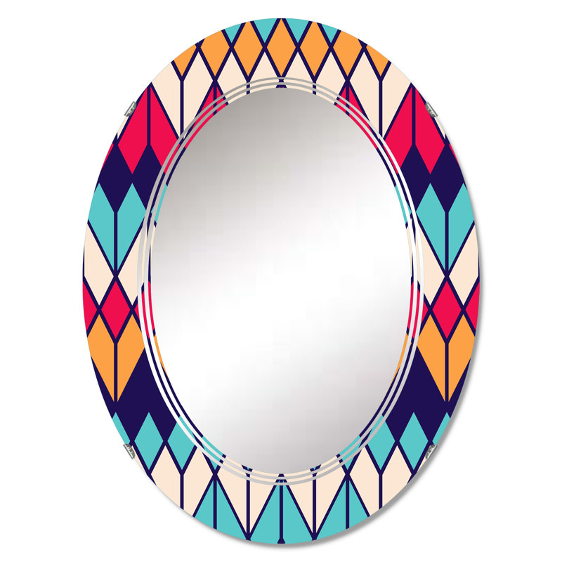 Rhombus géométrique en couleurs rétro II - miroir mural à motif ovale, 30 po x 20 po
