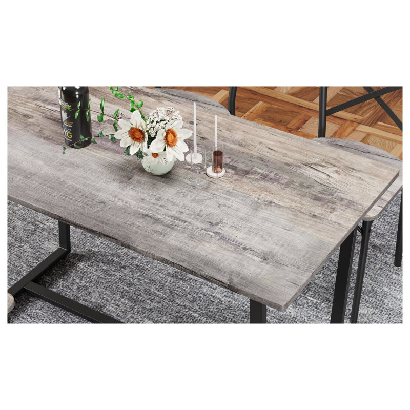 Industrial Style 4-Piece Dining Set with Table and Backrest Chairs in Gray