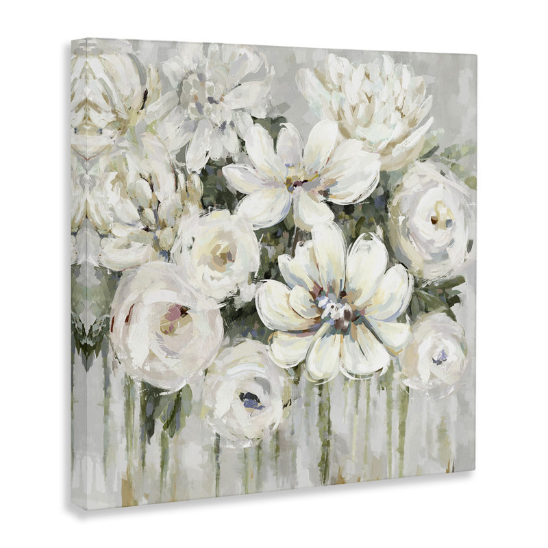Abstrait bouquet floral blanc avec verdure par Carson Lyons - reproduction d'art, H 36 po x l 36 po