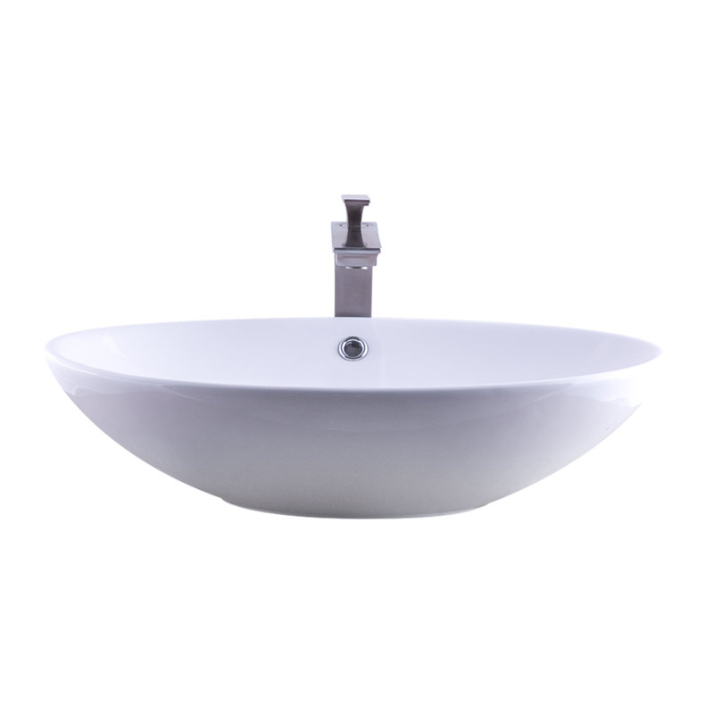 Lavabo de salle de bain ovale en céramique avec robinet et trop-plein