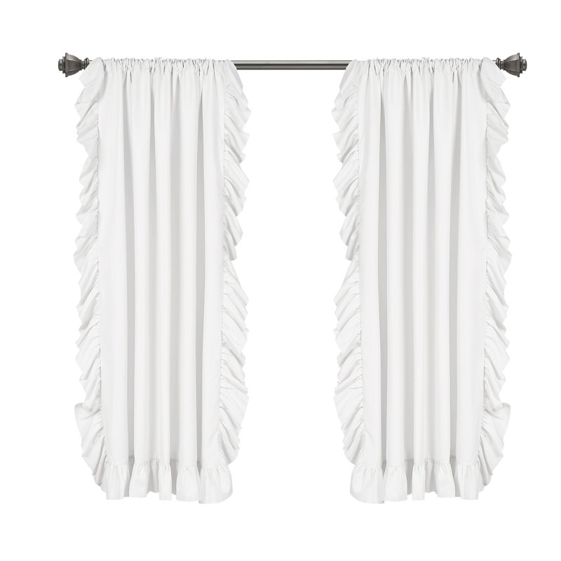 Pure White Polyester Room-Darkening Ruffled Curtain Panels, 54"W x 45"L