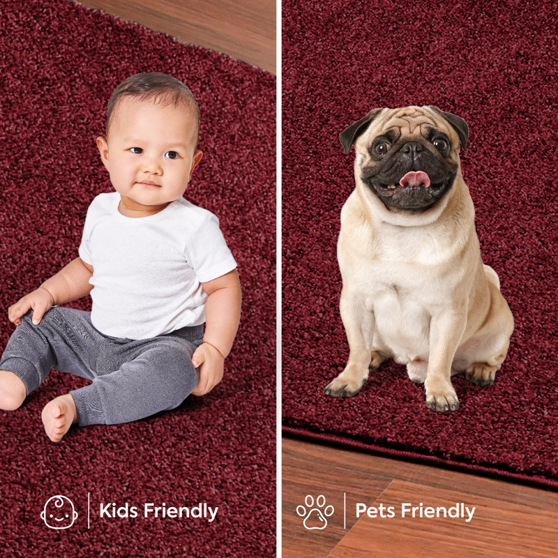 Modern Plush Pet and Kids Friendly Solid Color Burgundy Area Rugs, Stain & Fade Resistance, Perfect for Living Room, Dining Room, Bedroom, Playroom and Kidsroom, Event, Wedding, Amberia Binded Rug