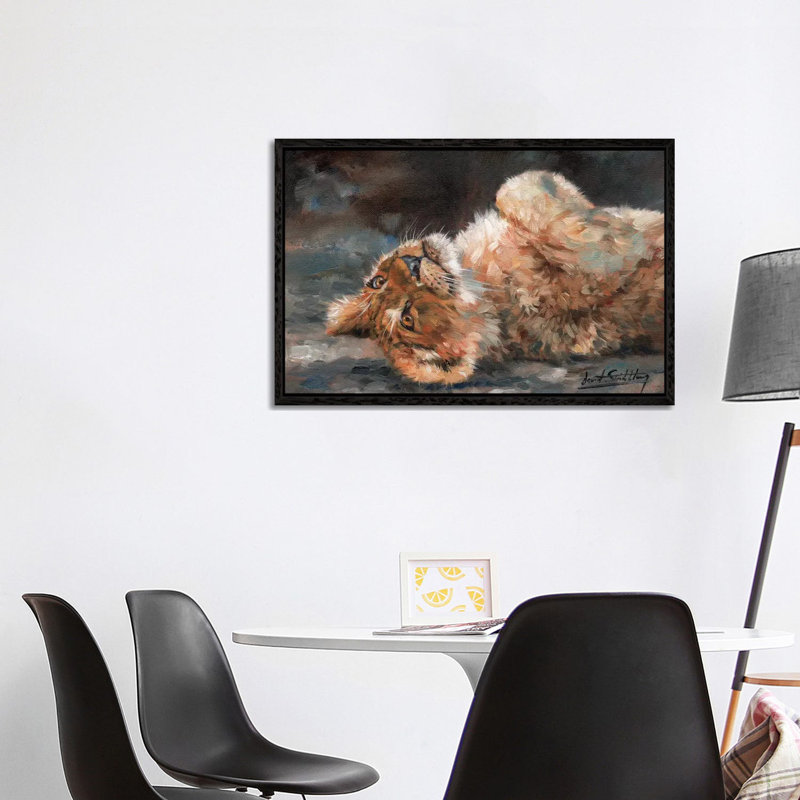 Lion Cub On Back 1 Piece Wall Art on Canvas, 101.6 cm H x 66.04 cm W, Black Framed