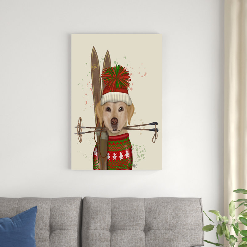 «Yellow Labrador, Skiing» par Fab Funky - impression sur toile tendue, H 36 po x l 24 po