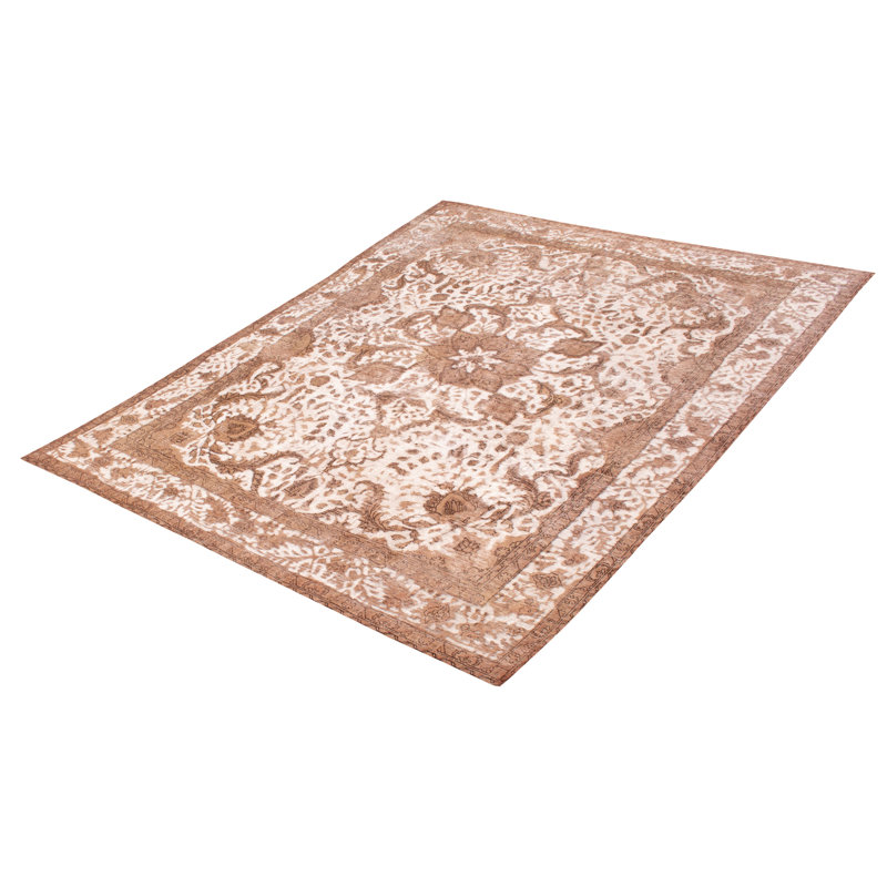 Tapis ivoire en laine noué à la main de conception unique 9 pi 5 po x 12 pi 1 po Cletus