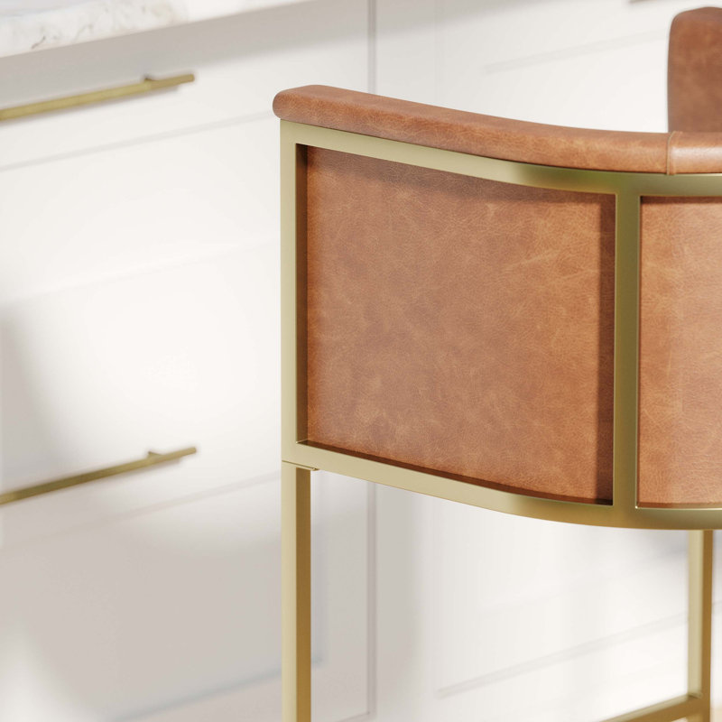 31 po Tabouret de bar avec similicuir et base en métal à finition laiton, Brown