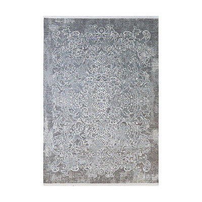 Modena Damask Area Rug in Silver