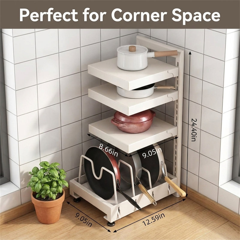 Support de batterie de cuisine pliable (modèle haut, 4 niveaux), Blanc