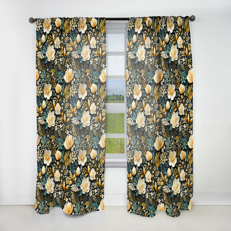 Motif floral Wanderlust Boho I - Rideau floral - Rideau floral obscurcissant - 1 panneau, L 52 po x L 120 po