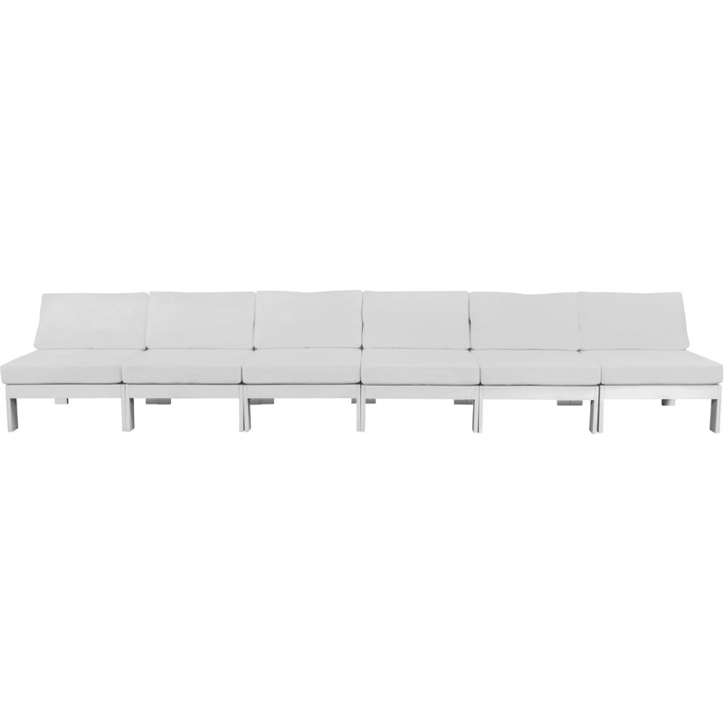 Angilina 180'' Wide Aluminum Patio Sofa with Cushions, White, White