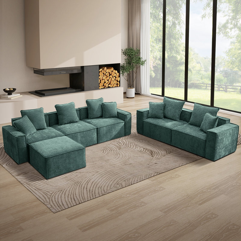 Canapé modulaire rembourré en U avec repose-pieds 6 pièces 6 pièces, Vert