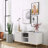 Modern TV Stand with Wave-Design Doors and Golden Legs in White and Gold-475415377