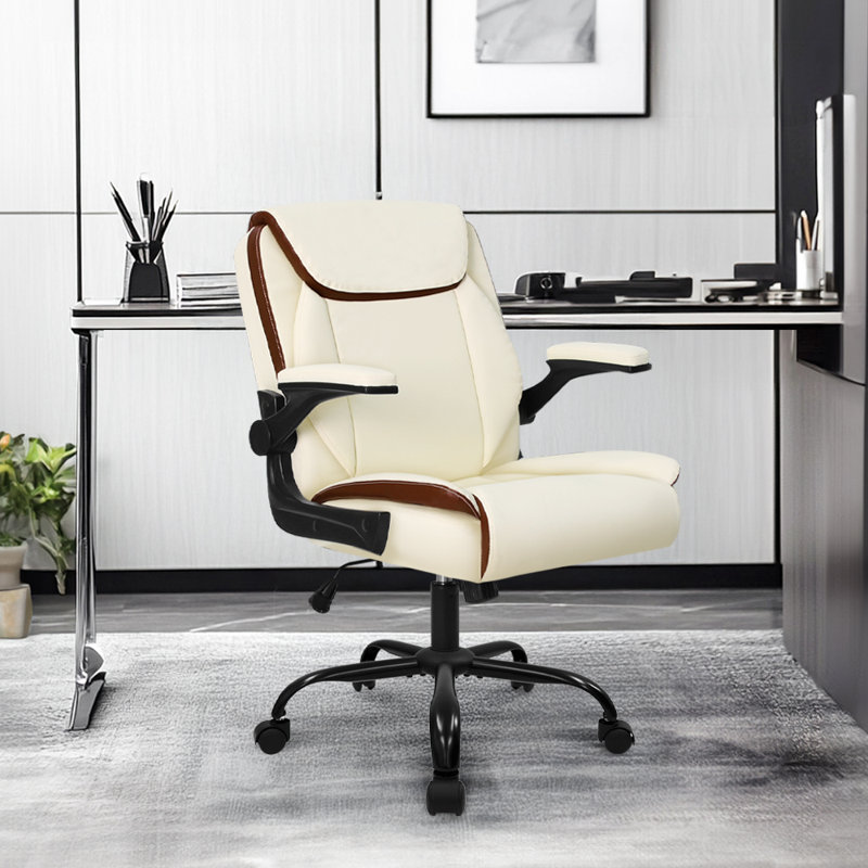 Fauteuil de direction Inbox Zero Nakysha, Plain Back, Ivoire ivoire