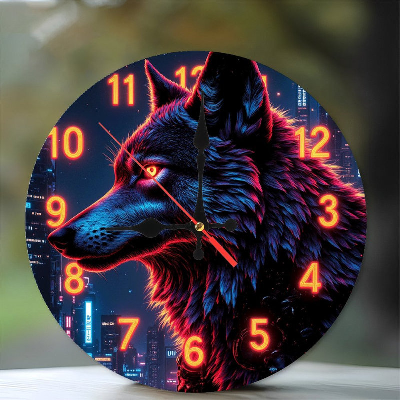 Horloge murale néon loup