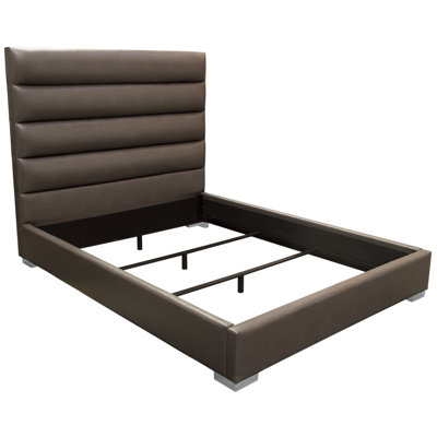 Bardot Channel Tufted Queen Bed In Elephant Grey Leatherette