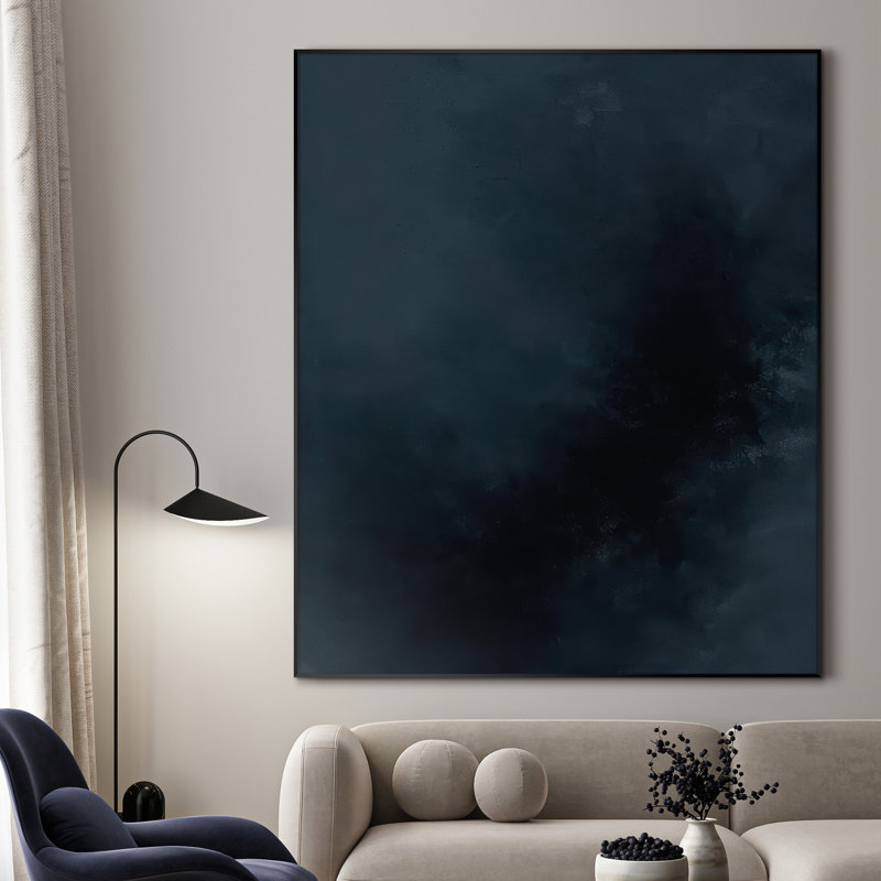 Très grande reproduction d'art sur toile - Art abstrait bleu marine et noir foncé, art contemporain, décor pour le salon ou la chambre à coucher - «Assemblage requis du cadre (cadre non fini)»