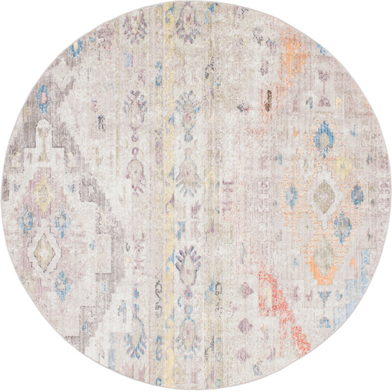 Tapis crème de style sud-ouest Leanora, Rond 8 pi