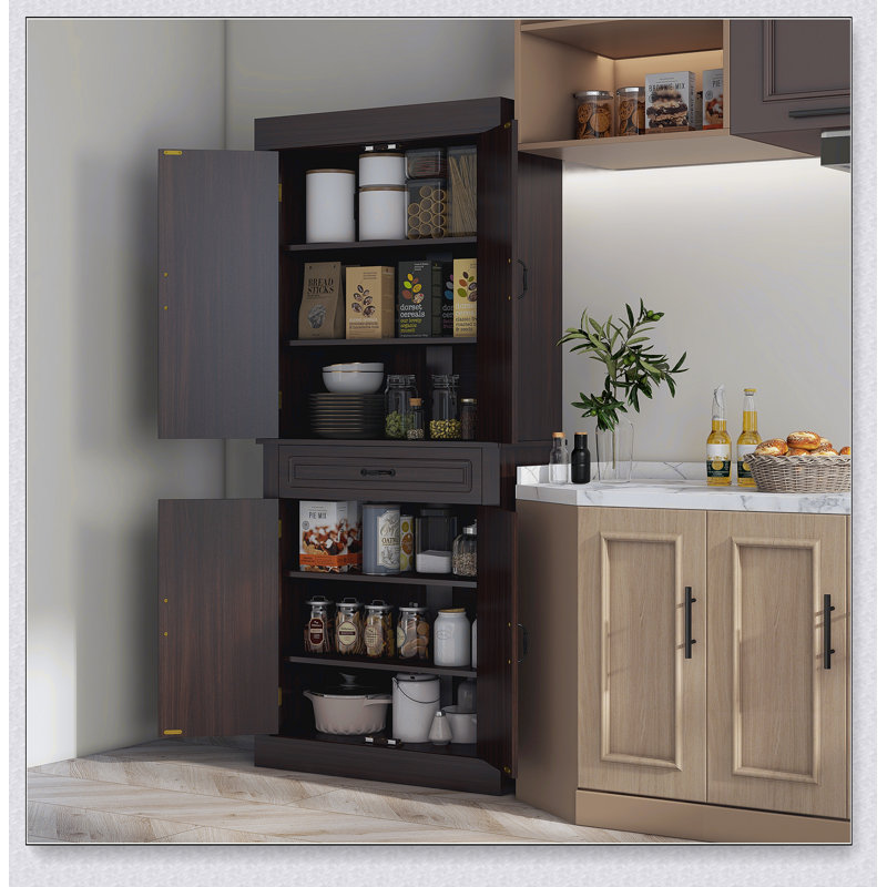 Garde-manger autoportant de 71 po avec 4 portes et 2 grandes armoires, armoire de rangement haute