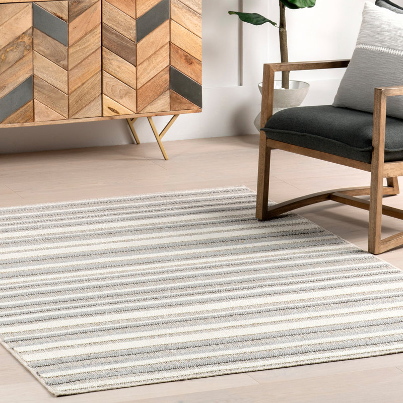 Abla Striped Machine Washable Area Rug, Rectangle 5'3" x 7'7"
