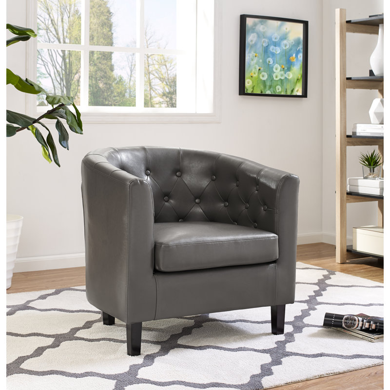 Cecelie Upholstered Barrel Chair, Tufted Faux Leather Barrel Chair, Stylish Upholstered Accent Chair for Living Room