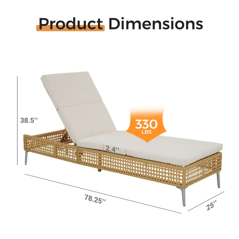 Chaise longue d'extérieur en osier avec coussins (ensemble de 2)