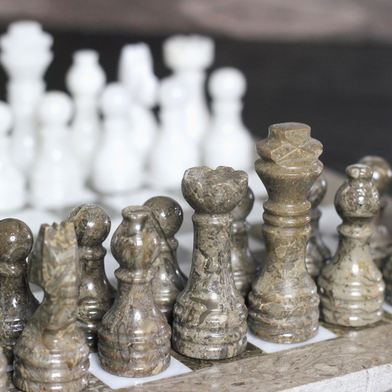 Jeu d'échecs en marbre, Océanique / blanc, L 15 po x l 15 po x H 1 po