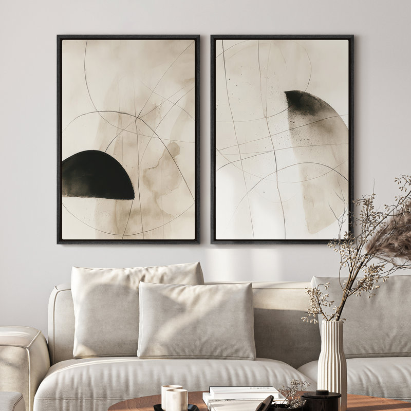 Framed Canvas Wall Art - Vintage Abstract Wall Prints for Bedroom , Black, 36" H x 24" W