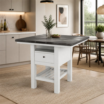 Table de salle à manger à hauteur de comptoir en bois massif avec rallonges et rangement intégré pour une utilisation polyvalente dans la cuisine (table sans chaise)